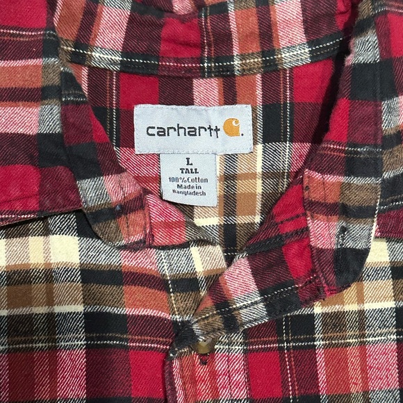 Carhartt Men’s Relaxed Fit Flannel Shirt – Red – Size L Tall - Picture 5 of 8